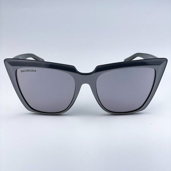 NEW Balenciaga BB0046S 006 Silver Gray Shiny Mirrored Cat Eye Women Sunglasses - Picture 4 of 11